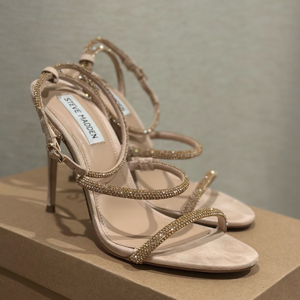 Steve Madden Believable Rose Gold Embellished Strappy Heels